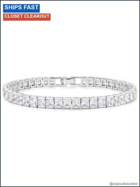 5A Cubic Zirconia Tennis Bracelet Rhodium Plated Brass Gift Box